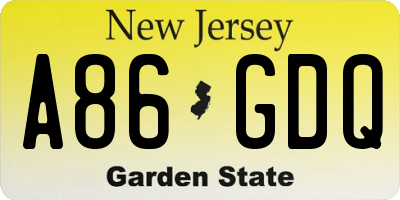 NJ license plate A86GDQ