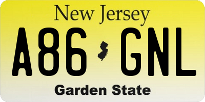 NJ license plate A86GNL