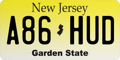 NJ license plate A86HUD