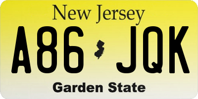 NJ license plate A86JQK