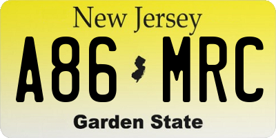 NJ license plate A86MRC