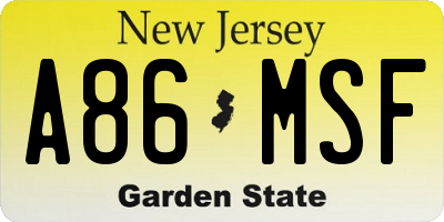 NJ license plate A86MSF