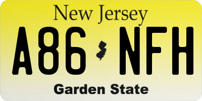 NJ license plate A86NFH