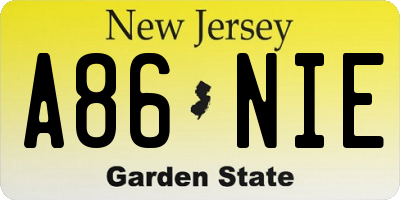 NJ license plate A86NIE