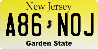 NJ license plate A86NOJ