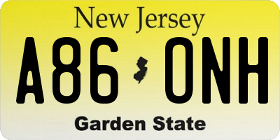NJ license plate A86ONH