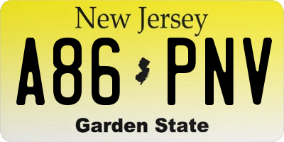 NJ license plate A86PNV
