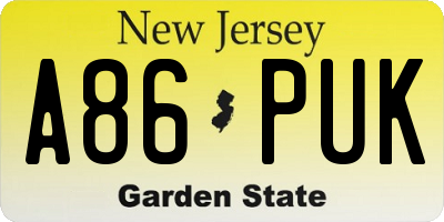 NJ license plate A86PUK