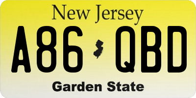 NJ license plate A86QBD
