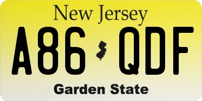 NJ license plate A86QDF