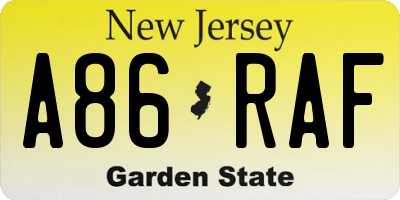 NJ license plate A86RAF
