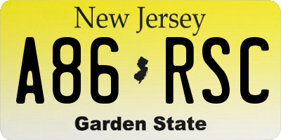 NJ license plate A86RSC
