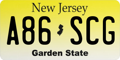 NJ license plate A86SCG