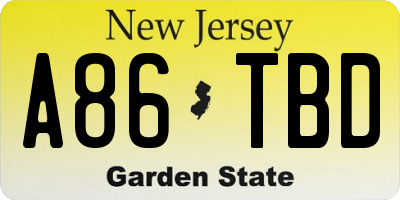 NJ license plate A86TBD