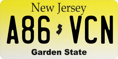 NJ license plate A86VCN