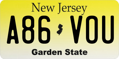 NJ license plate A86VOU