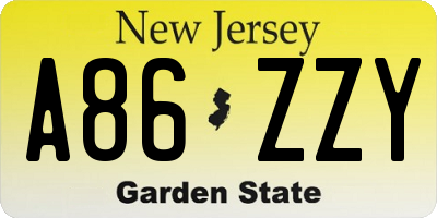 NJ license plate A86ZZY