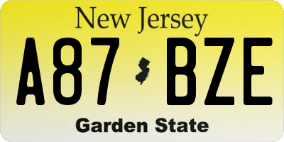 NJ license plate A87BZE