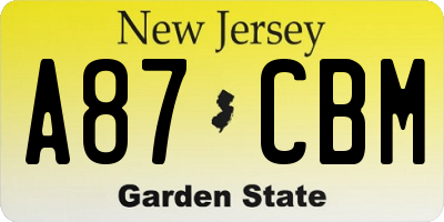 NJ license plate A87CBM