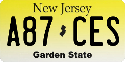 NJ license plate A87CES