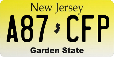 NJ license plate A87CFP