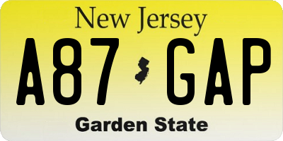 NJ license plate A87GAP