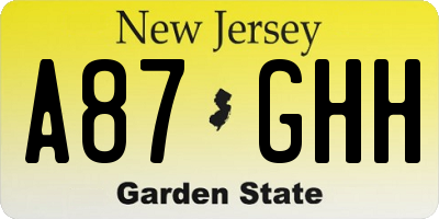 NJ license plate A87GHH