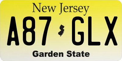 NJ license plate A87GLX