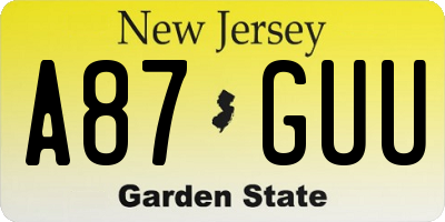 NJ license plate A87GUU