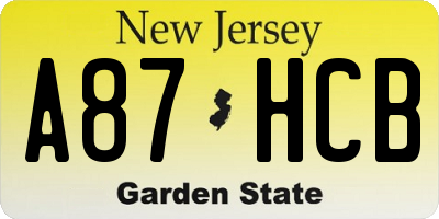 NJ license plate A87HCB