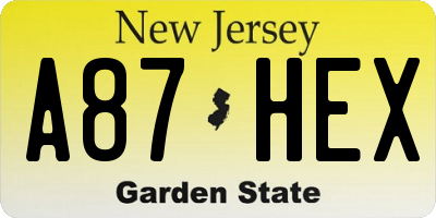 NJ license plate A87HEX