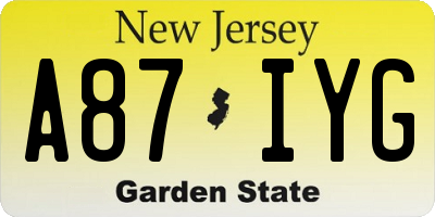 NJ license plate A87IYG