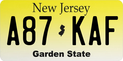 NJ license plate A87KAF