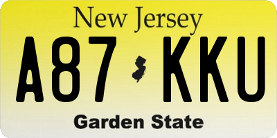 NJ license plate A87KKU