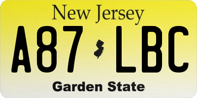 NJ license plate A87LBC