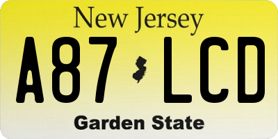 NJ license plate A87LCD