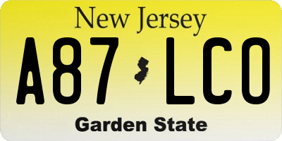 NJ license plate A87LCO
