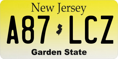 NJ license plate A87LCZ