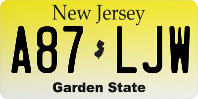NJ license plate A87LJW