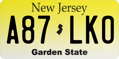 NJ license plate A87LKO