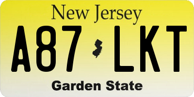NJ license plate A87LKT