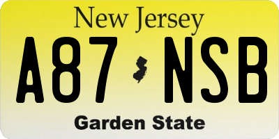 NJ license plate A87NSB