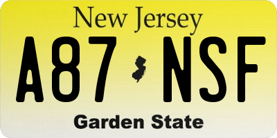 NJ license plate A87NSF