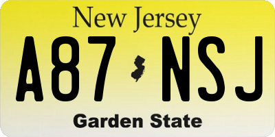 NJ license plate A87NSJ