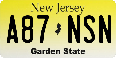 NJ license plate A87NSN
