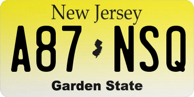 NJ license plate A87NSQ