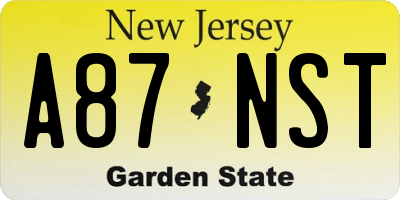 NJ license plate A87NST