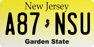 NJ license plate A87NSU
