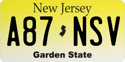 NJ license plate A87NSV