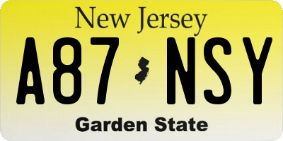 NJ license plate A87NSY